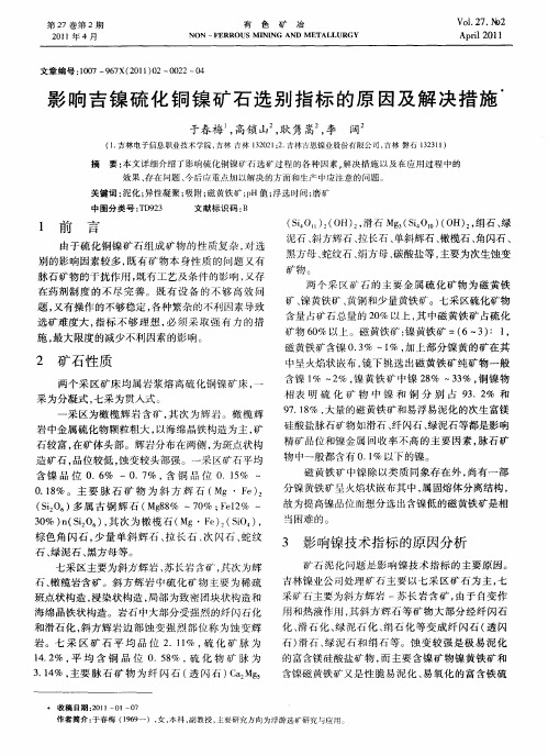影响吉镍硫化铜镍矿石选别指标的原因及解决措施