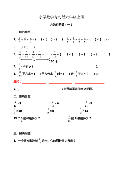 小学数学青岛版六年级上册分数乘法练习题全套 1