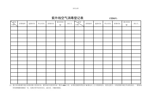 紫外线空气消毒登记表  灯管编号