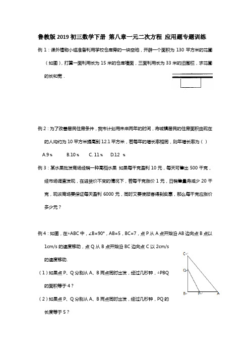 鲁教版2019初三数学下册 第八章一元二次方程 应用题专题训练