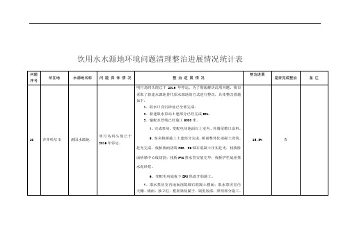 饮用水水源地环境问题清理整治进展情况统计表