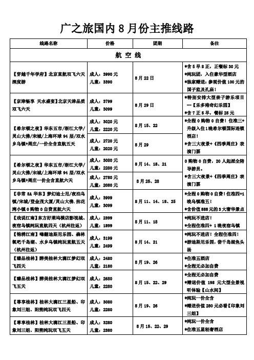 广之旅国内8月份主推线路