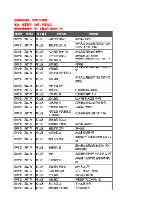 新版海南省海口市琼山区美容美发企业公司商家户名录单联系方式地址大全440家