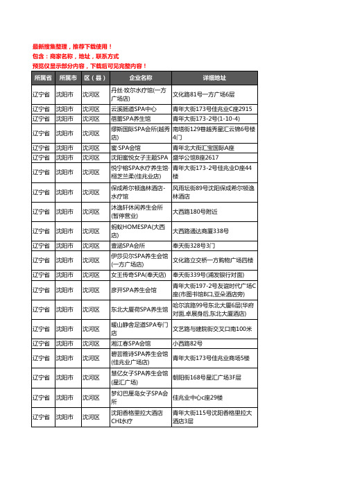 新版辽宁省沈阳市沈河区SPA企业公司商家户名录单联系方式地址大全22家