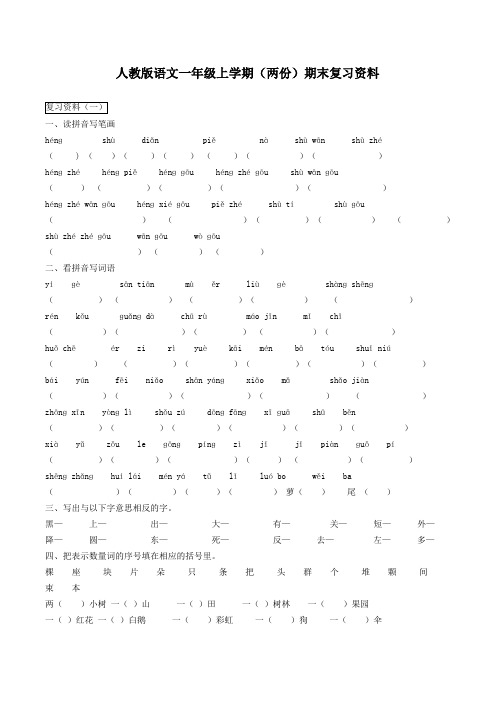 2014-2015学年上学期人教版语文一年级上册期末复习资料