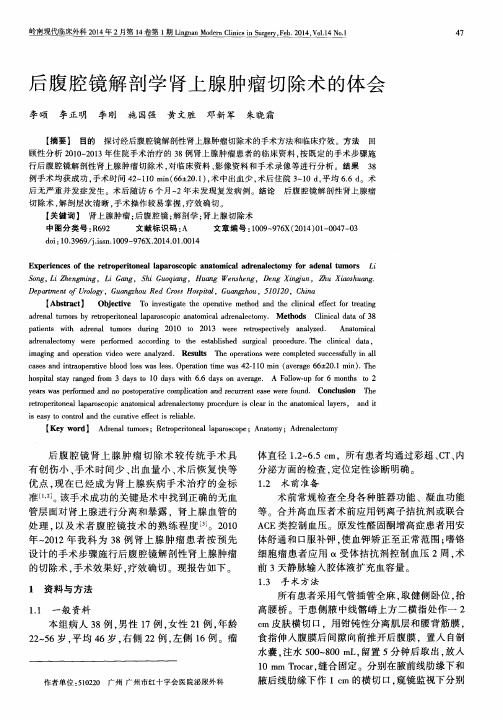 后腹腔镜解剖学肾上腺肿瘤切除术的体会