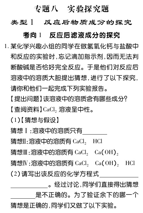 2019年山东省(鲁教版)中考化学专题复习训练(PDF版)：实验探究题