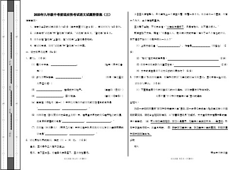 2020年九年级中考前适应性考试语文试题附答案(三)