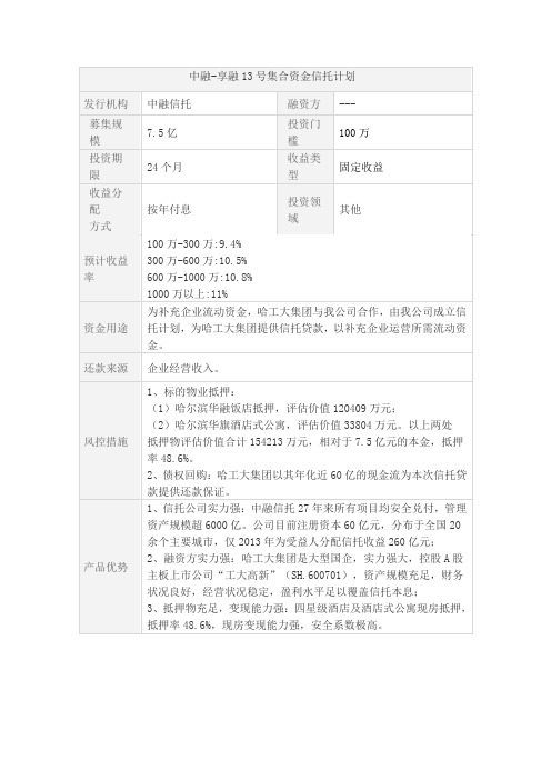 中融-享融13号集合资金信托计划