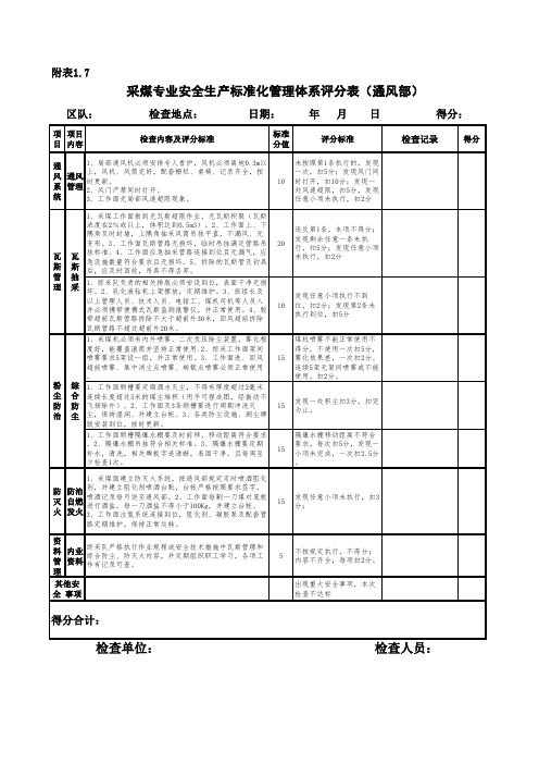 附表一 安全生产标准化管理体系检查评分表