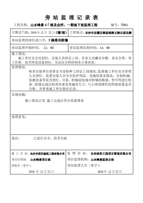 塔吊旁站记录表