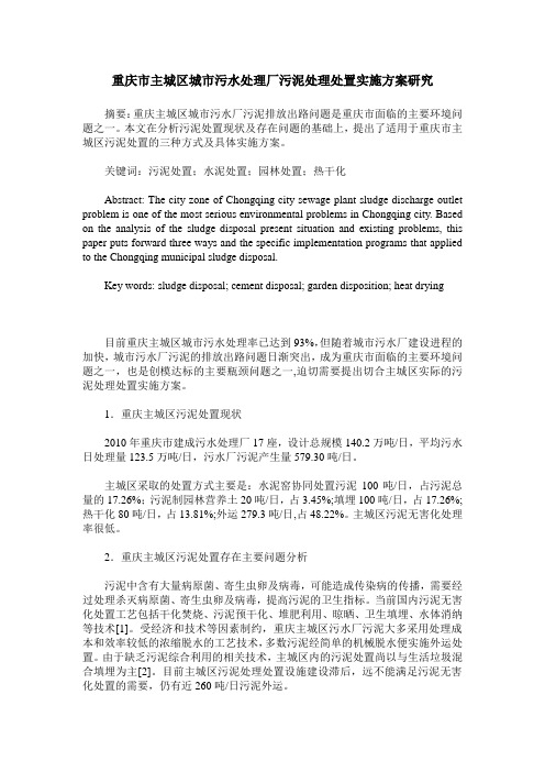 重庆市主城区城市污水处理厂污泥处理处置实施方案研究