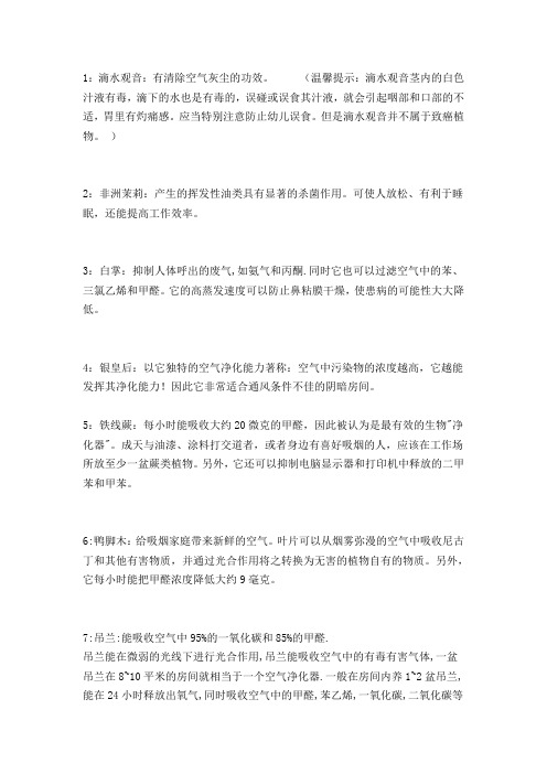 十八种室内常见植物的功效