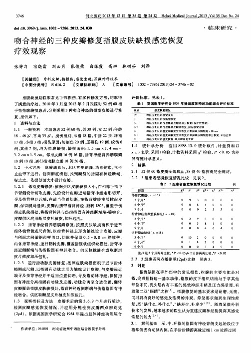 吻合神经的三种皮瓣修复指腹皮肤缺损感觉恢复疗效观察