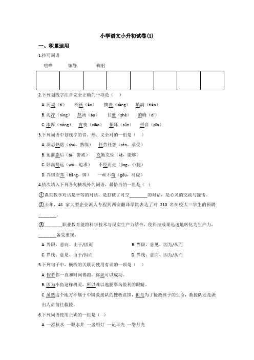 【15套试卷】广东华南师范大学附属中学小升初模拟考试语文试题含答案