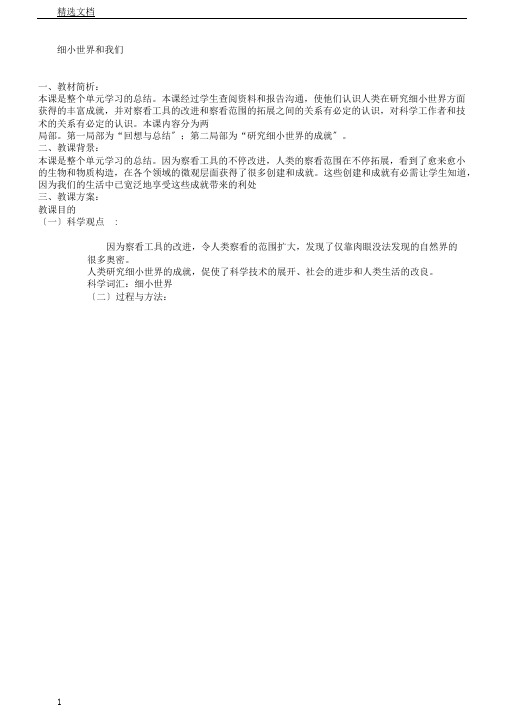 教科版小学科学六年级下册《一微小世界微小世界和我们》课教学设计34
