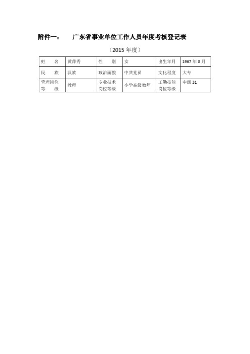 广东省事业单位工作人员年度考核登记表(2015)