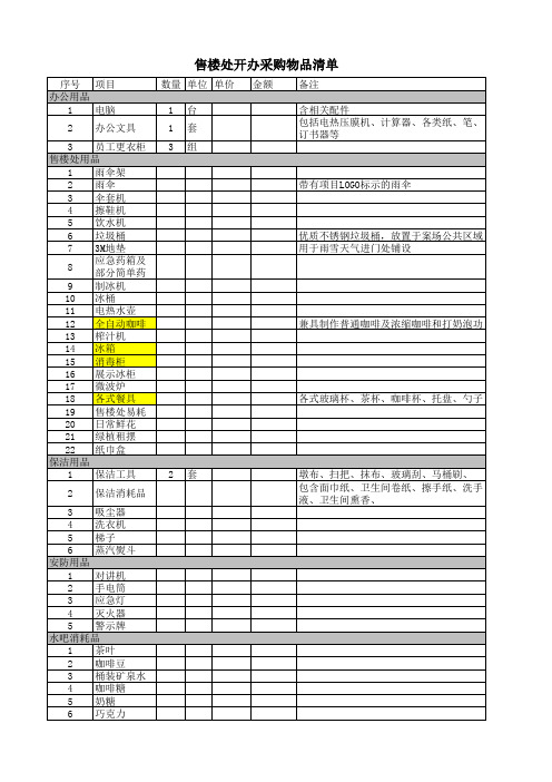 销售案场采购清单 