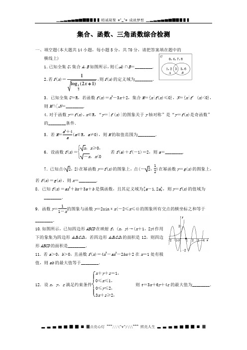 江苏省赣榆县厉庄高级中学数学复习：集合、函数、三角函数 检测