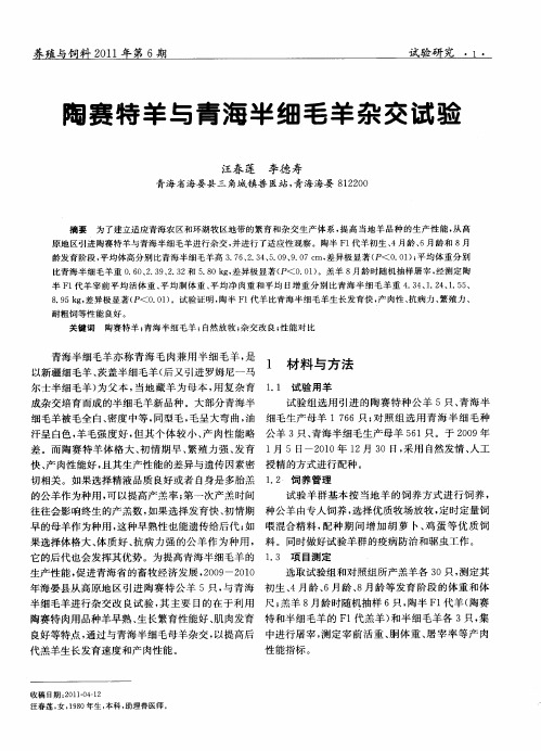陶赛特羊与青海半细毛羊杂交试验