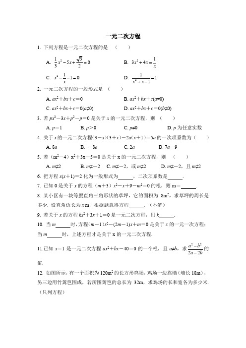 一元二次方程拓展训练题及答案