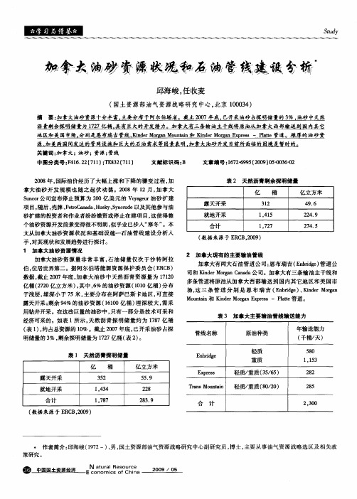 加拿大油砂资源状况和石油管线建设分析