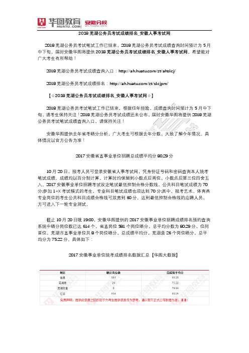 2018芜湖公务员考试成绩排名_安徽人事考试网