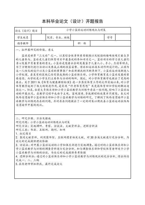小学小篮球运动训练现状与对策开题报告