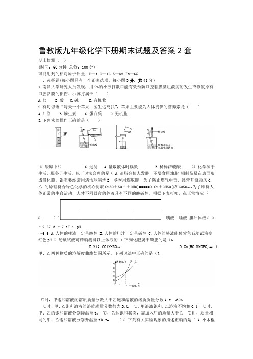 鲁教版九年级化学下册期末试题及答案2套1