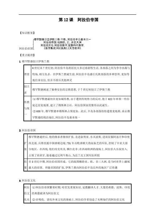 最新人教部编版九年级历史上册第四单元《封建时代的亚洲国家第课阿拉伯帝国》速记宝典知识点总结