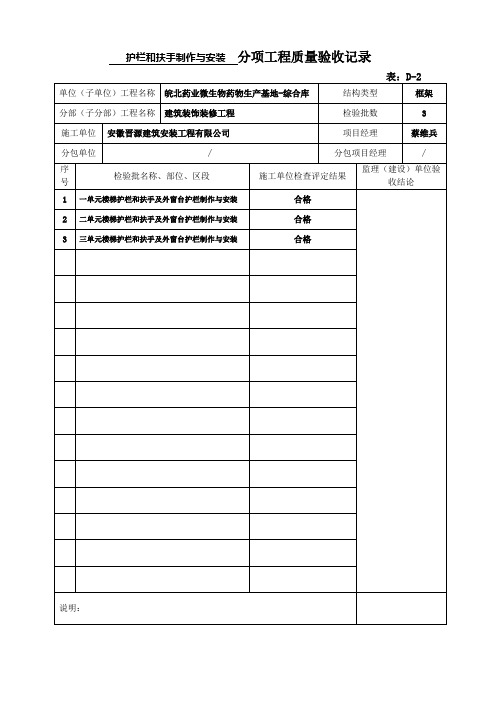 栏杆及扶手分项检验批