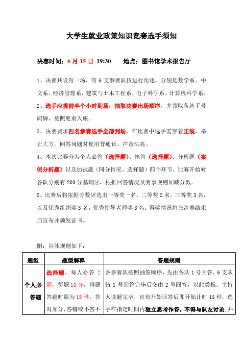 惠州学院大学生就业政策知识竞赛选手须知