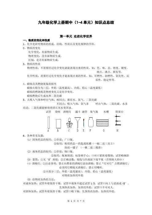人教版九年级化学上册(1-4单元)知识点总结