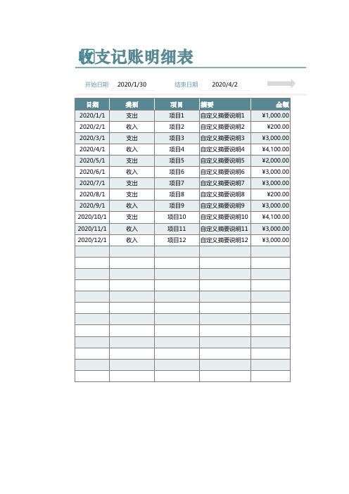 收支记账明细表-按项目汇总