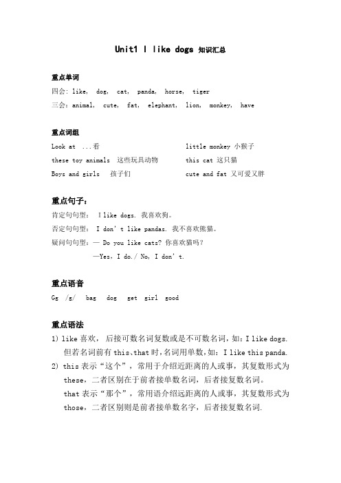 Unit1 I like dogs 知识汇总