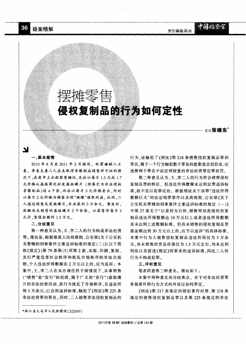 摆摊零售侵权复制品的行为如何定性