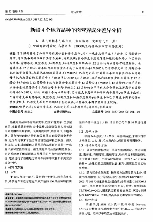 新疆4个地方品种羊肉营养成分差异分析