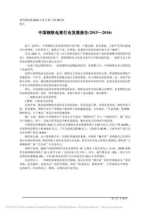 中国钢铁电商行业发展报告(2015-2016)