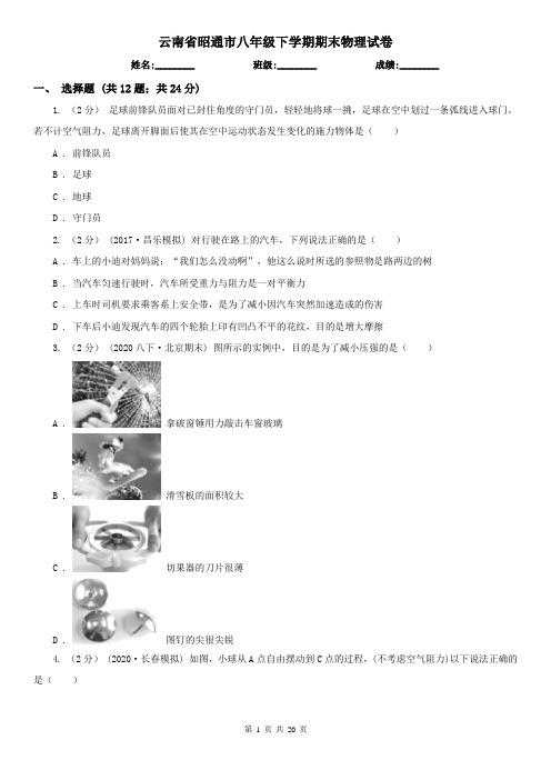 云南省昭通市八年级下学期期末物理试卷
