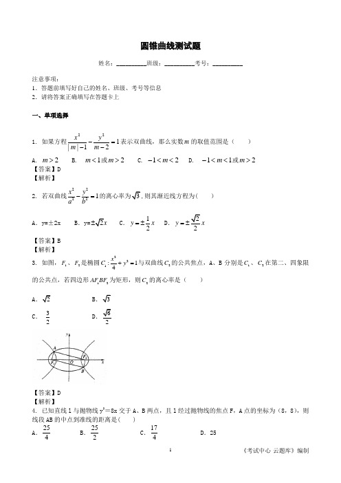 圆锥曲线测试题(含答案)