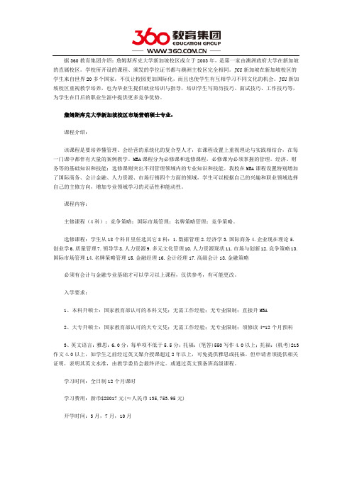 詹姆斯库克大学新加坡校区市场营销硕士怎么样