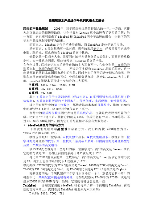联想笔记本产品线型号系列代表含义解析