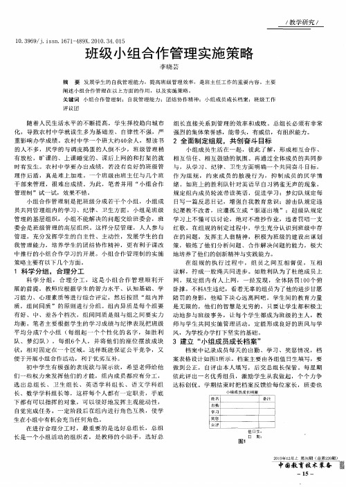 班级小组合作管理实施策略