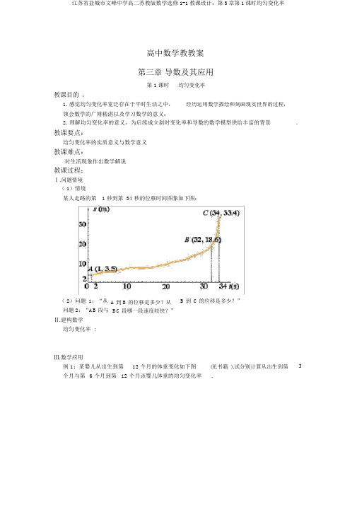 江苏省盐城市文峰中学高二苏教版数学选修1-1教案：第3章第1课时平均变化率