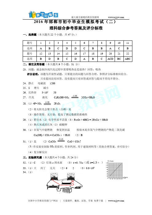 2016年海南省初中毕业升学考试化学模拟试题(四)