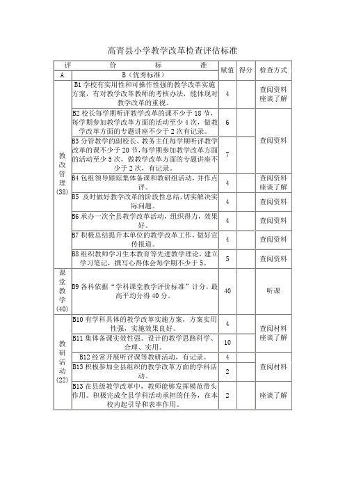 高青县小学教学改革检查评估标准