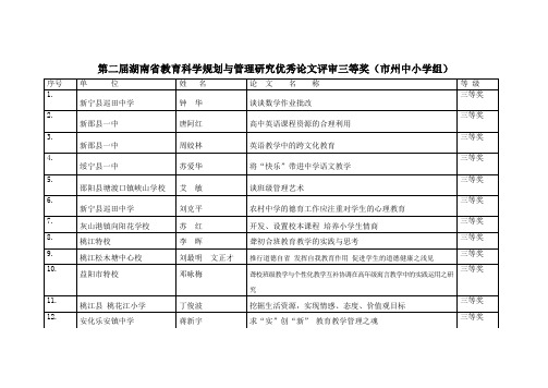 第中国二届湖南省教育科学规划与管理研究优秀论文评审三等奖(市州中小...(1)
