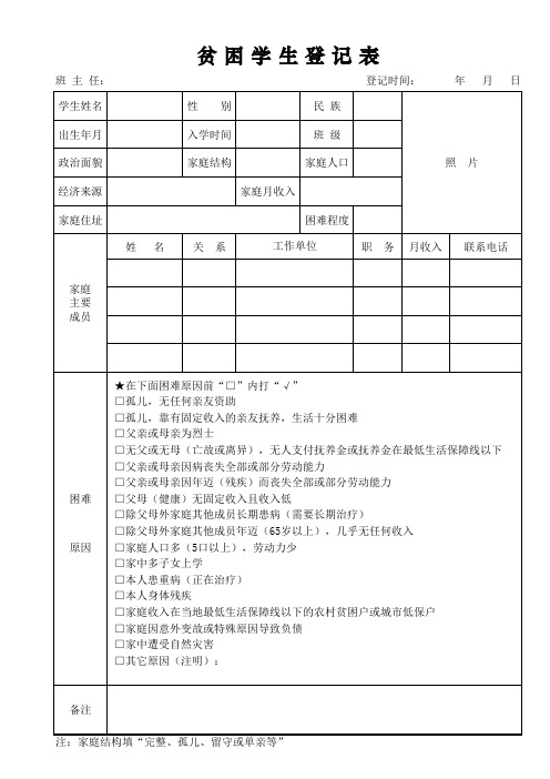 贫困生登记表