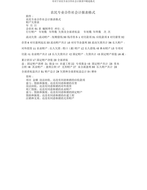 有关于农民专业合作社会计报表格式
