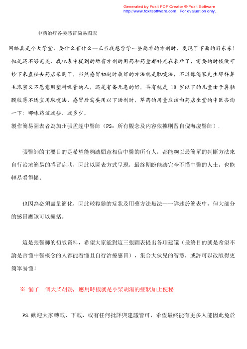 中药治疗各类感冒简易图表